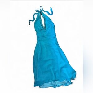 Robbie Bee silk blue halter Dress